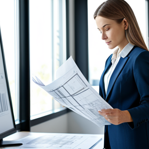 Home 20 **
"A professional female architect in a modest business casual outfit, standing in a modern, sunlit office, reviewing blueprints. Fully clothed, appropriate attire, safe for work, perfect anatomy, natural proportions, professional, bright and airy photography, high quality."
**